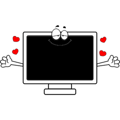 A cartoon computer monitor with open arms