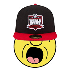 yawning smiley face with a baseball cap
